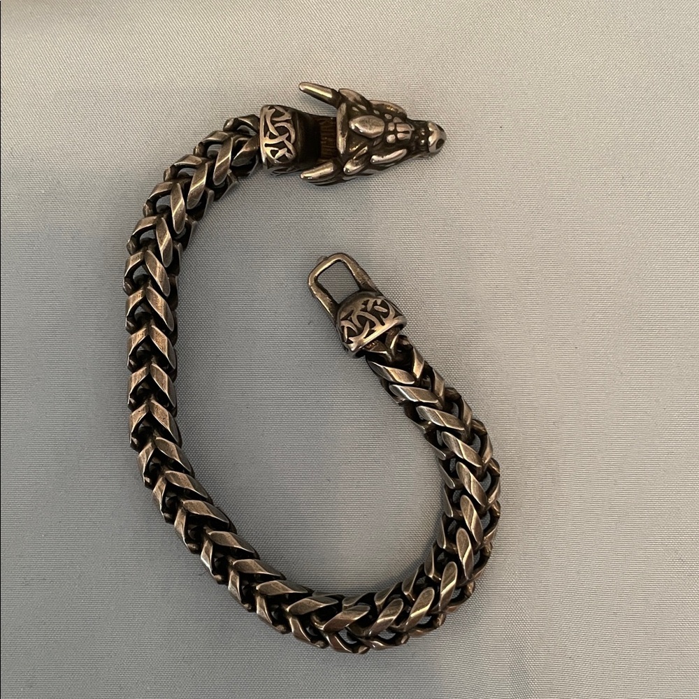 Men's Black Stainless Steel Dragon Head Chain Bracelet - Unbranded